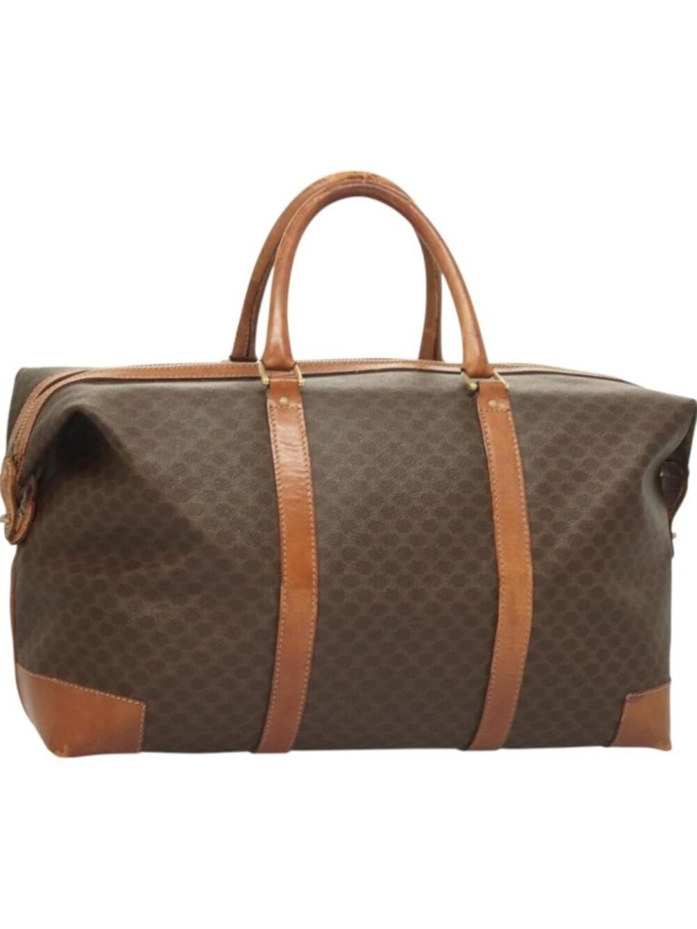CELINE Macadam Canvas Boston Bag PVC Leather Brown Gold